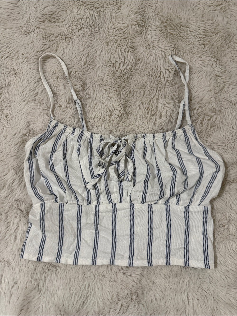 Hollister White Cropped Camisole with Blue Stripes